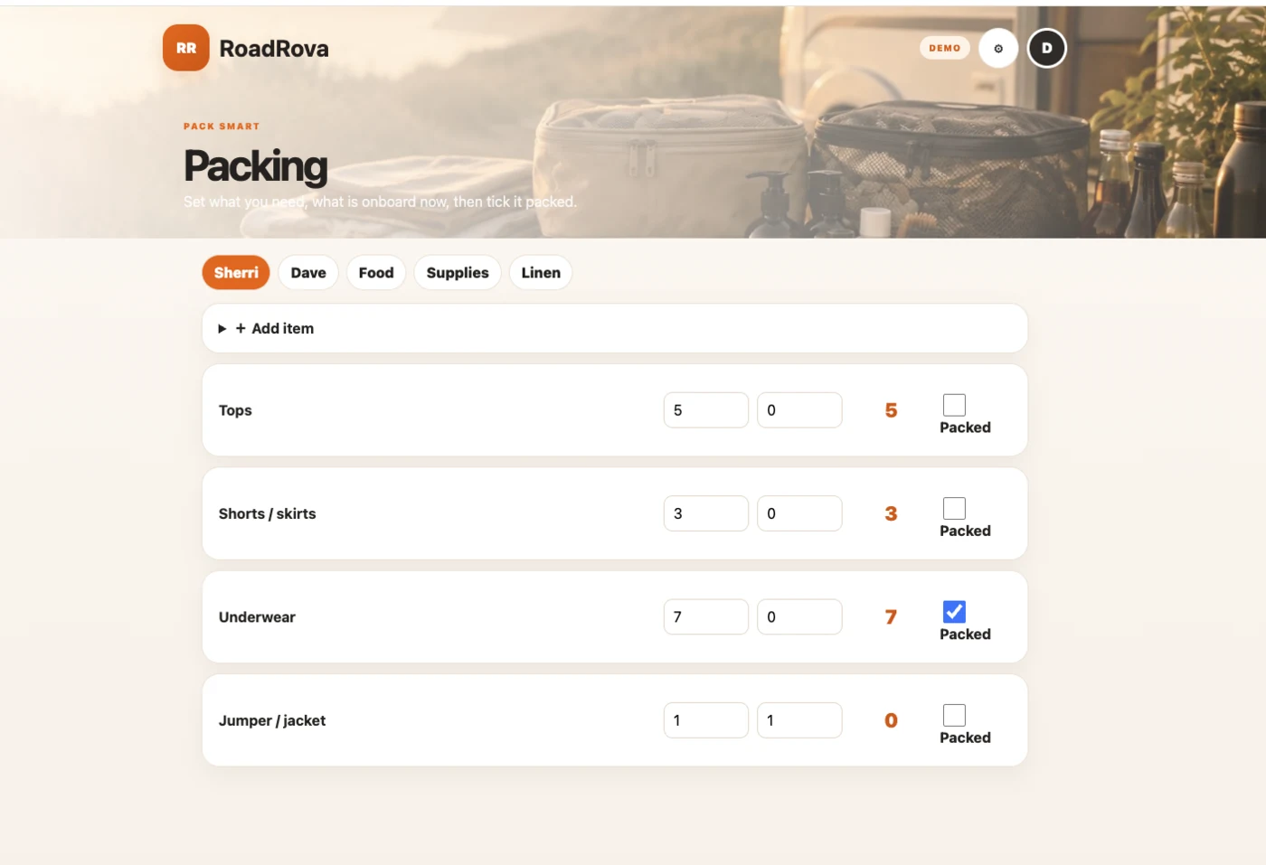 RoadRova packing screen